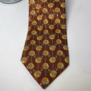 Ermenegildo Zegna Men’s Silk Neck Tie Brown w/Yellow Flowers & Dots Luxury‎